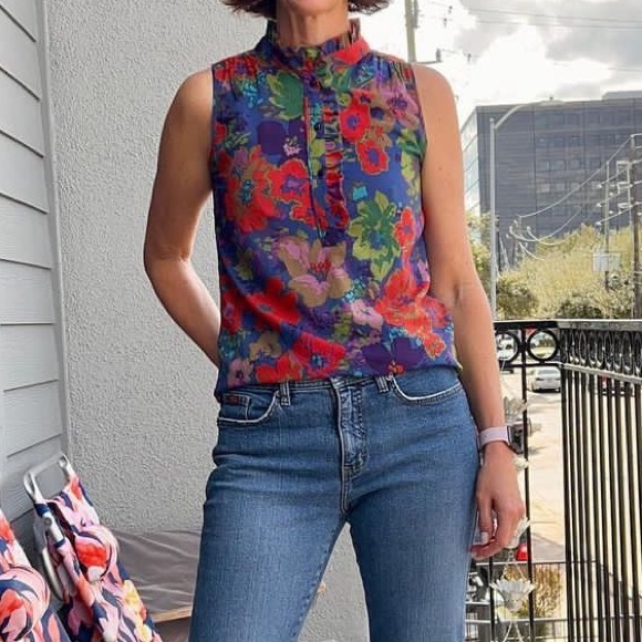 J Crew Blue Floral Sleeveless size 0 - Picture 2 of 7